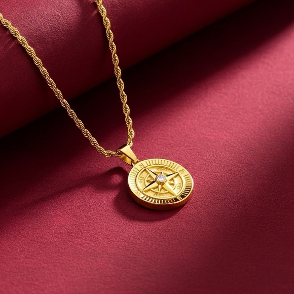 Compass Necklace with Rope Chain - Picture 3 of 6